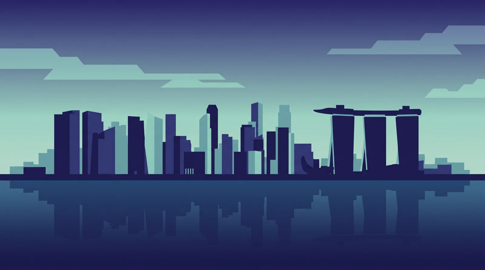 Illustrated Singapore skyline at dusk representing the agency's local market focus